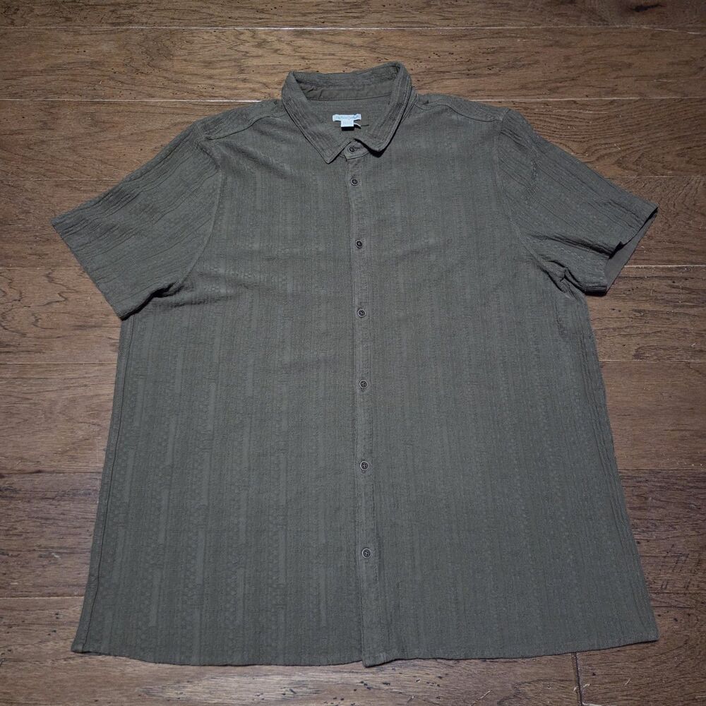 Carbon2Cobalt Men's Green 100% Cotton Short Sleeve Button Up Texture Shirt  XXL